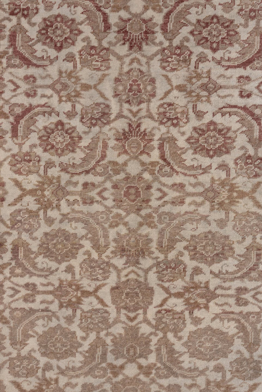 6' x 9' one-of-a-kind handmade antique Kaisary medium size rug. Color palette: taupe, ivory, rose, camel, beige, gray, pink