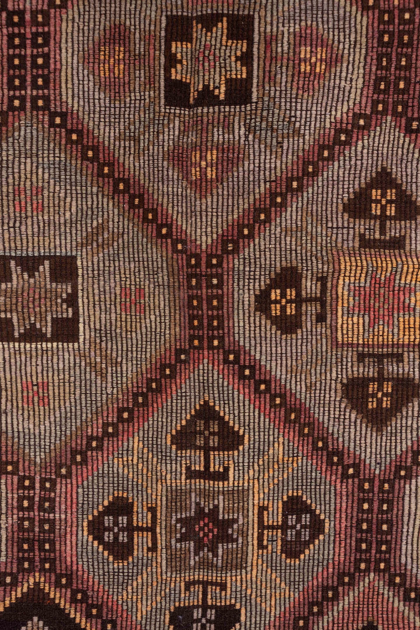 6' x 8' one-of-a-kind handmade vintage Jijim medium size rug. Color palette: taupe, rose, brown, dusty pink, peach, ivory
