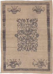 4' x 5' one-of-a-kind handmade vintage Tulu small size rug. Color palette: ivory, taupe, charcoal, beige, gray, black