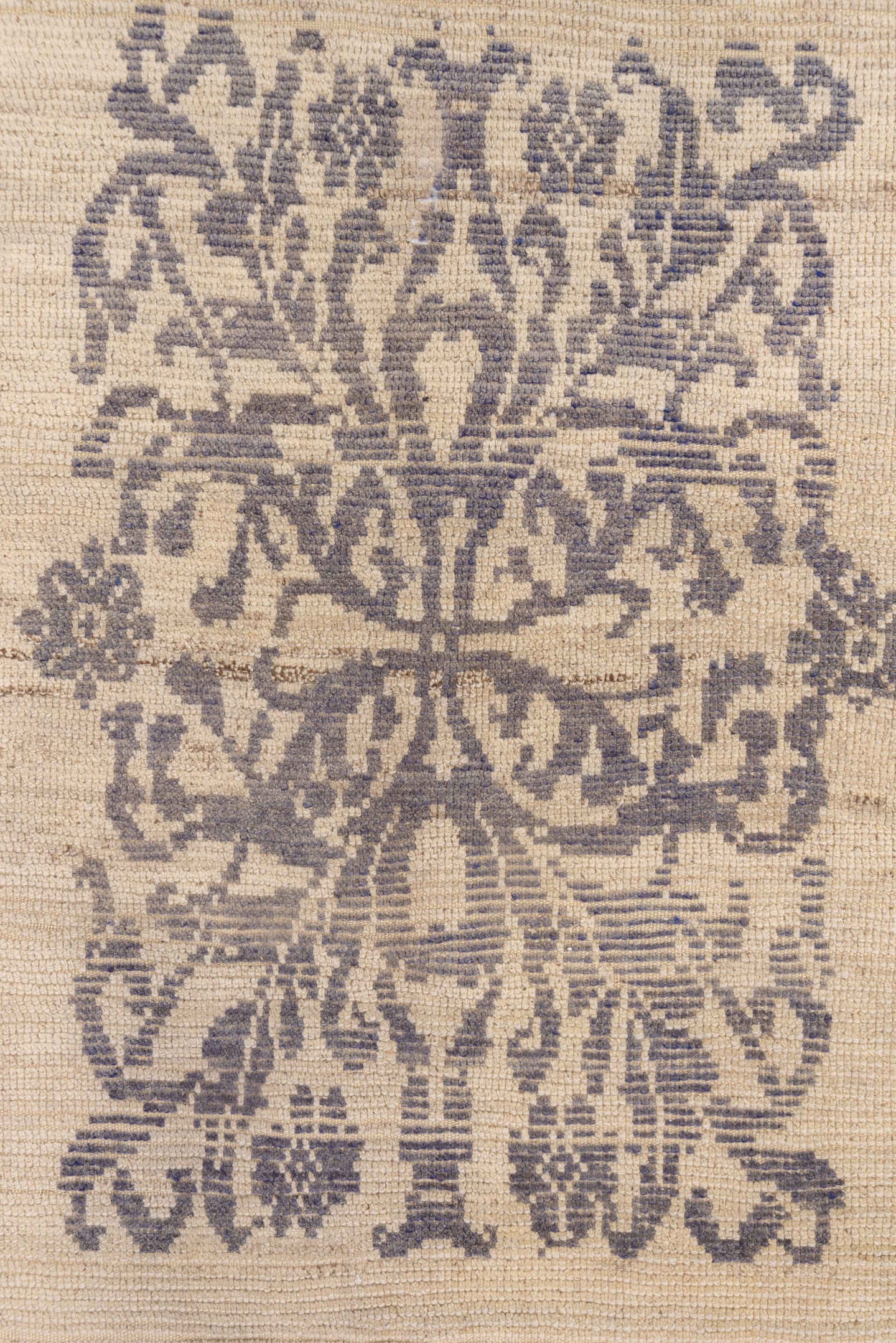4' x 5' one-of-a-kind handmade vintage Tulu small size rug. Color palette: ivory, taupe, charcoal, beige, gray, black