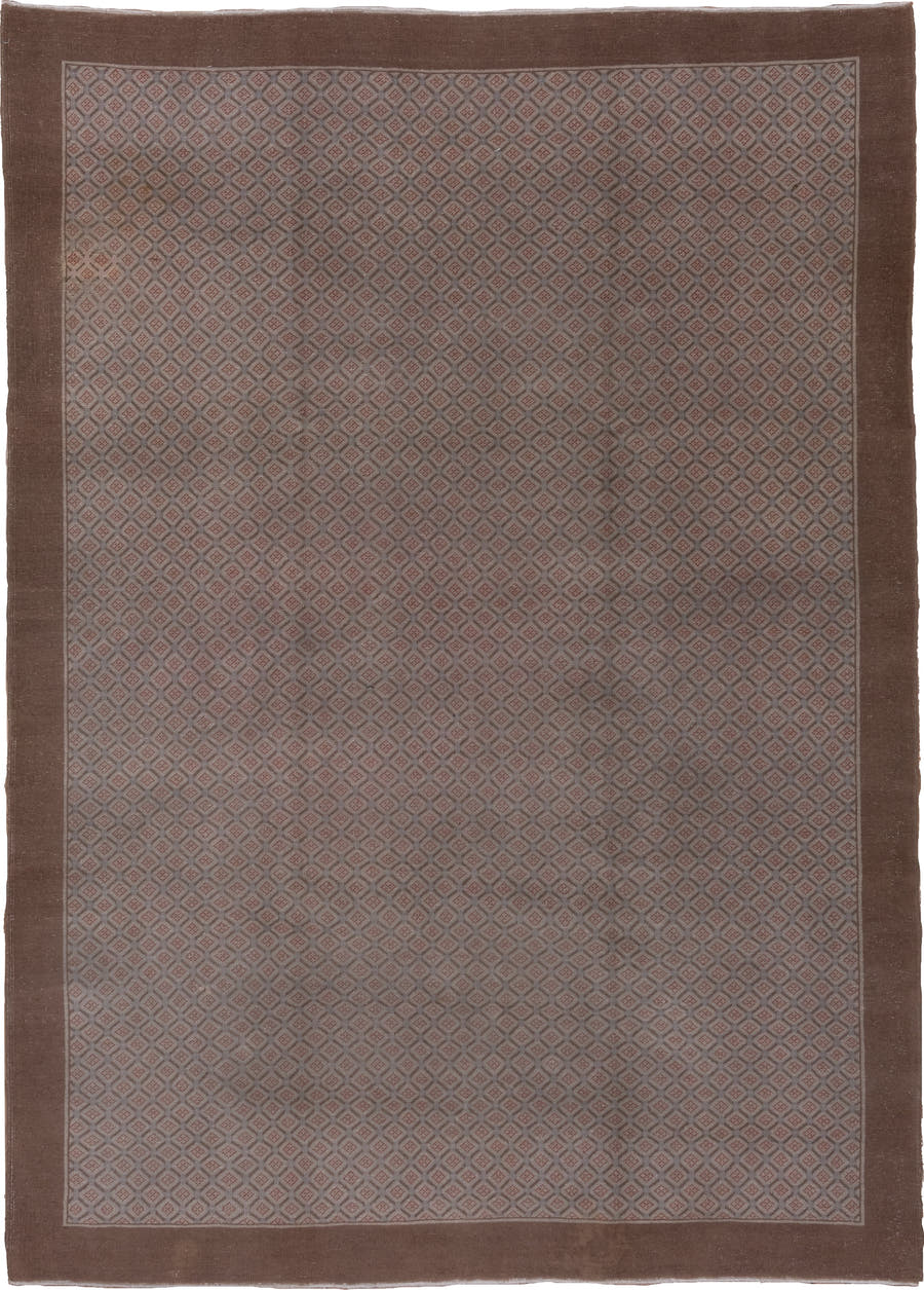 7' x 10' one-of-a-kind handmade vintage Oushak large size rug. Color palette: taupe, brown, rose, mauve, charcoal, beige