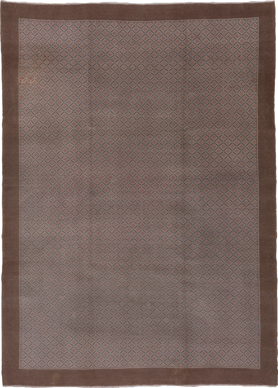 7' x 10' one-of-a-kind handmade vintage Oushak large size rug. Color palette: taupe, brown, rose, mauve, charcoal, beige