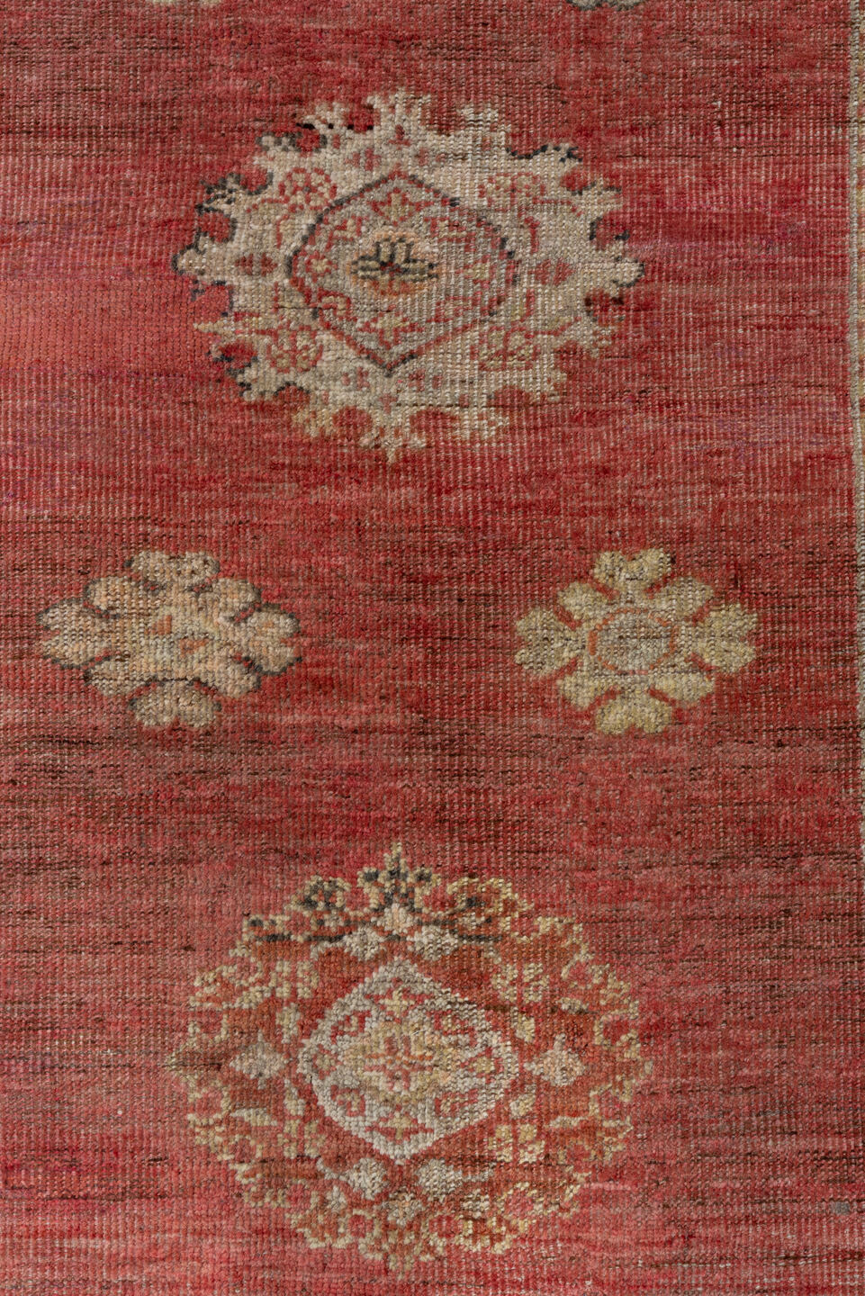 4' x 12' one-of-a-kind handmade vintage Oushak runner rug. Color palette: coral, ivory, rust, camel, brown, charcoal