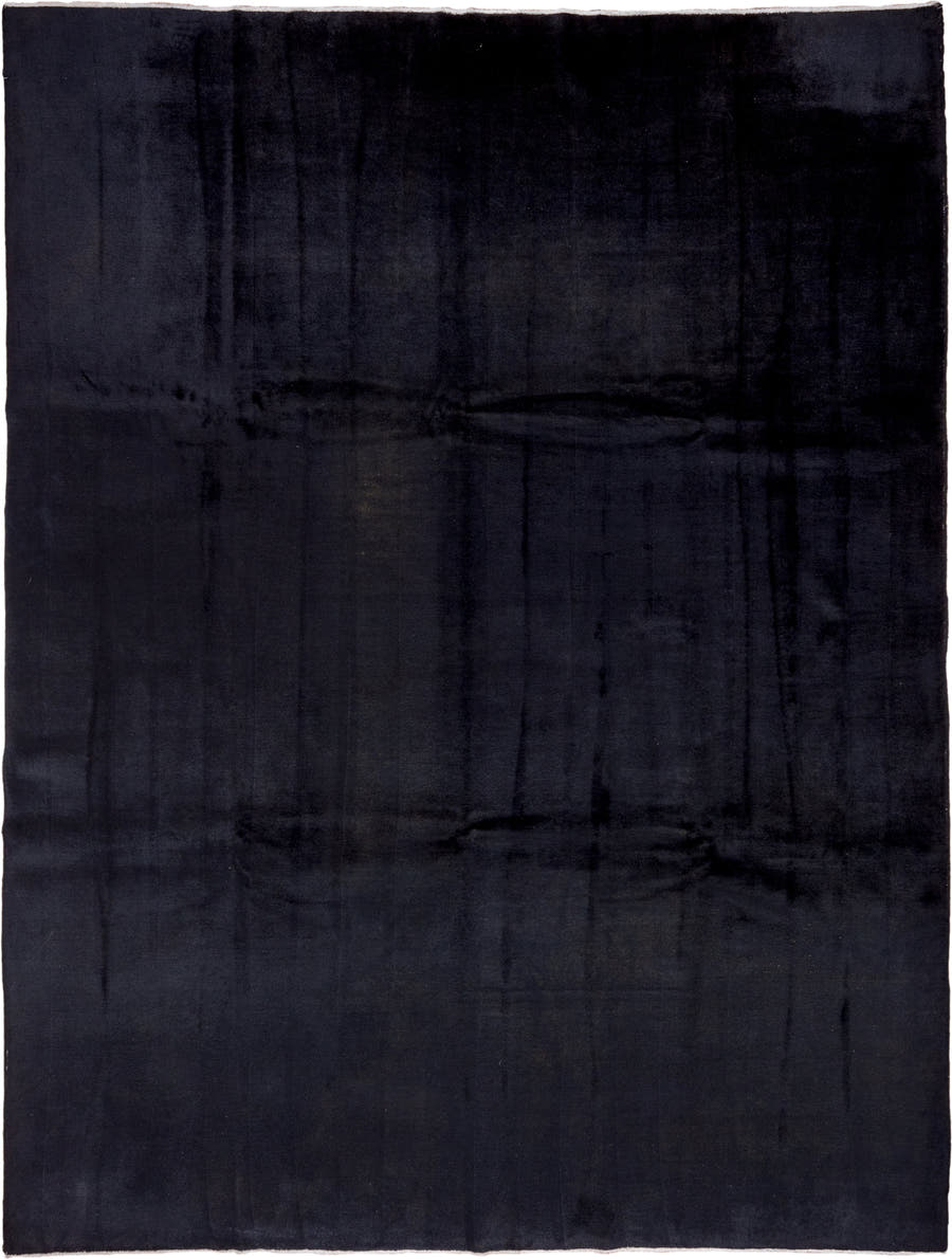 9' x 12' one-of-a-kind handmade vintage Overdyed large size rug. Color palette: charcoal, ebony, slate, gray, black