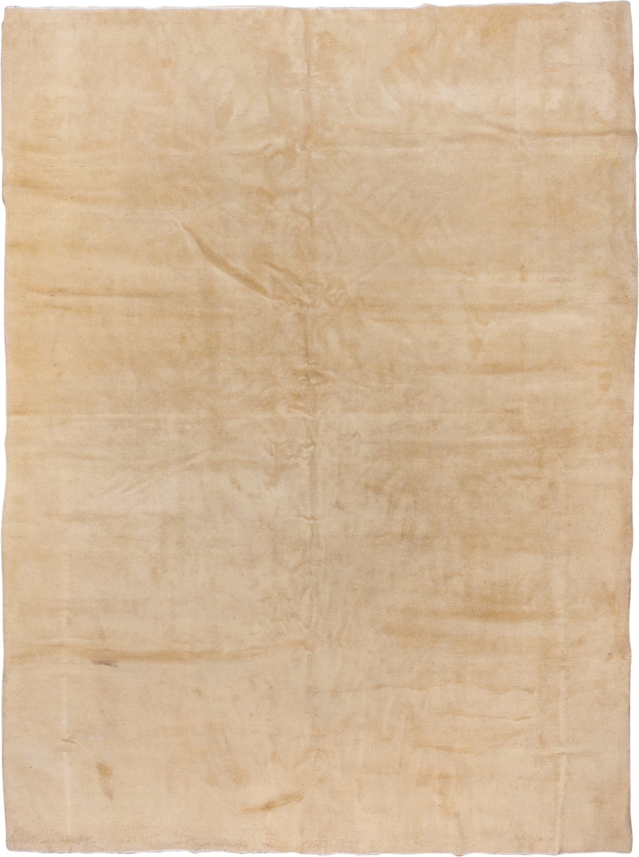 9' x 13' one-of-a-kind handmade vintage Art Deco large size rug. Color palette: ivory, cream, beige, camel
