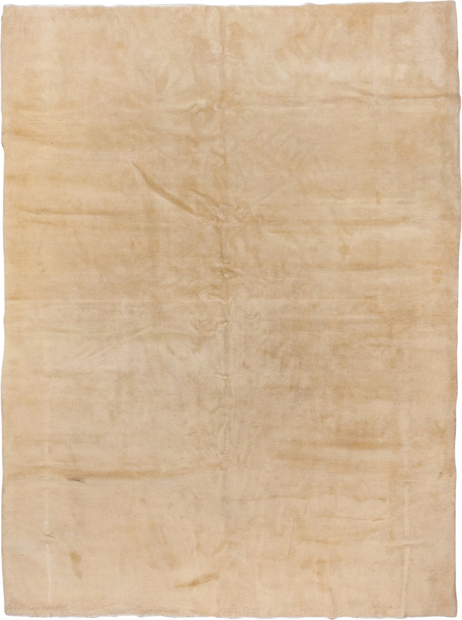 9' x 13' one-of-a-kind handmade vintage Art Deco large size rug. Color palette: ivory, cream, beige, camel