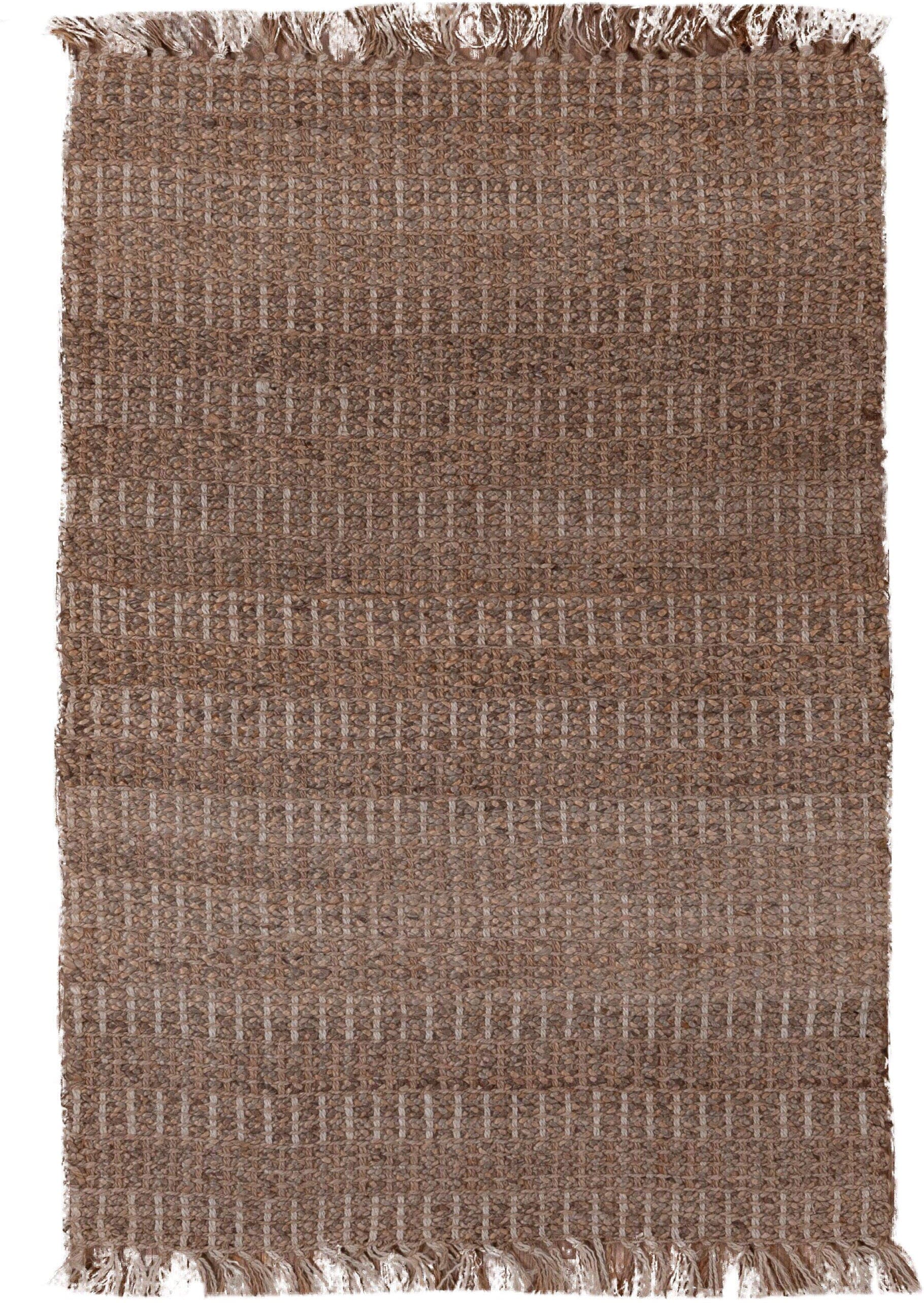 4' x 6' one-of-a-kind handmade vintage Sisal small size rug. Color palette: taupe, brown, camel, beige, gray