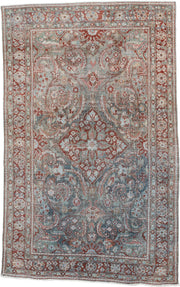 4' x 6' one-of-a-kind handmade antique Mahal rug. Color palette: blue gray, terracotta, ivory, sage, taupe, rust, gray, blue