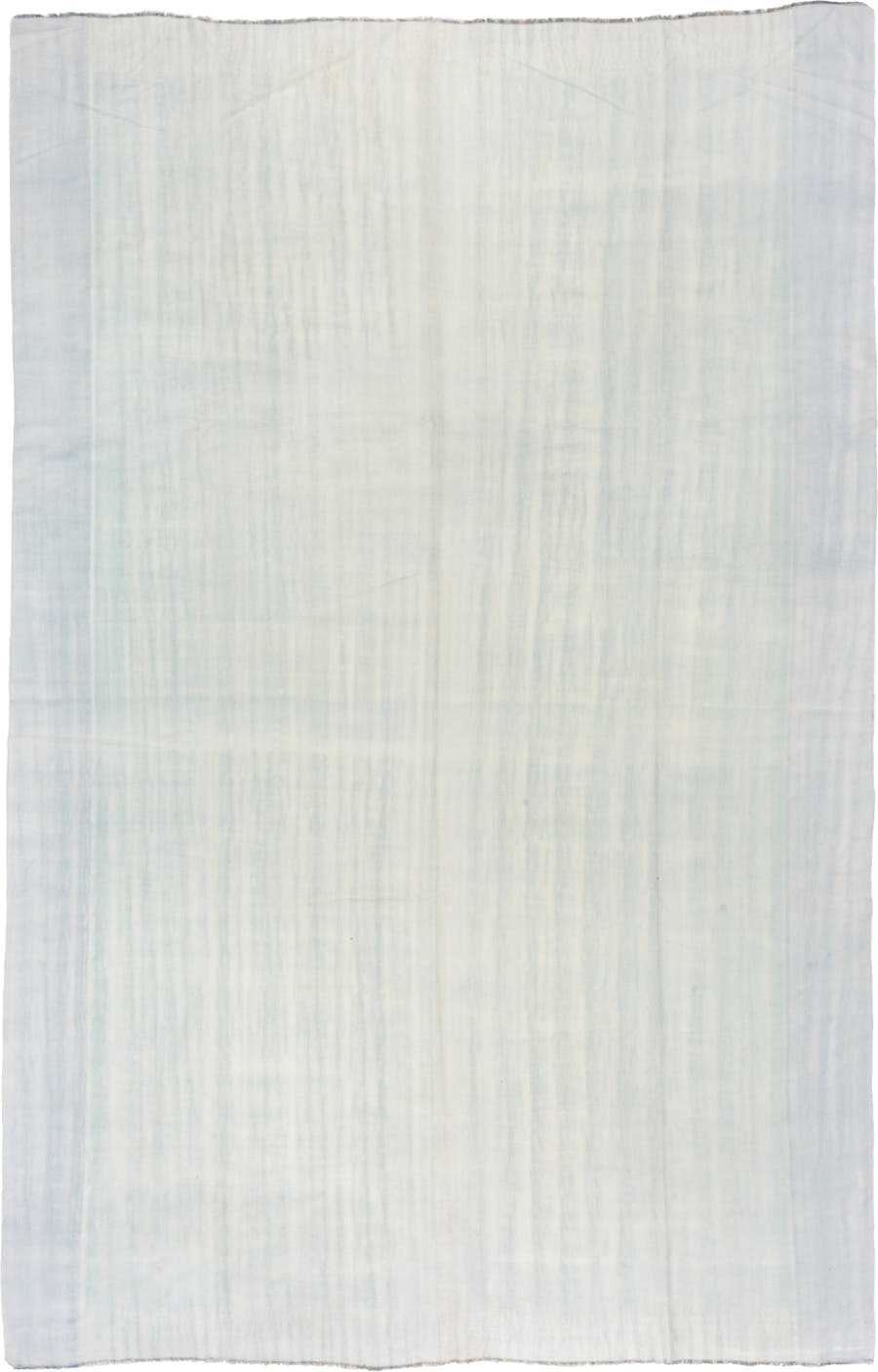 9' x 14' one-of-a-kind handmade antique Dhurrie large size rug. Color palette: ivory, pale blue, sky blue, light blue