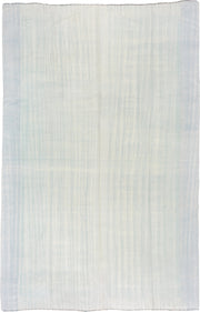 9' x 14' one-of-a-kind handmade antique Dhurrie large size rug. Color palette: ivory, pale blue, sky blue, light blue