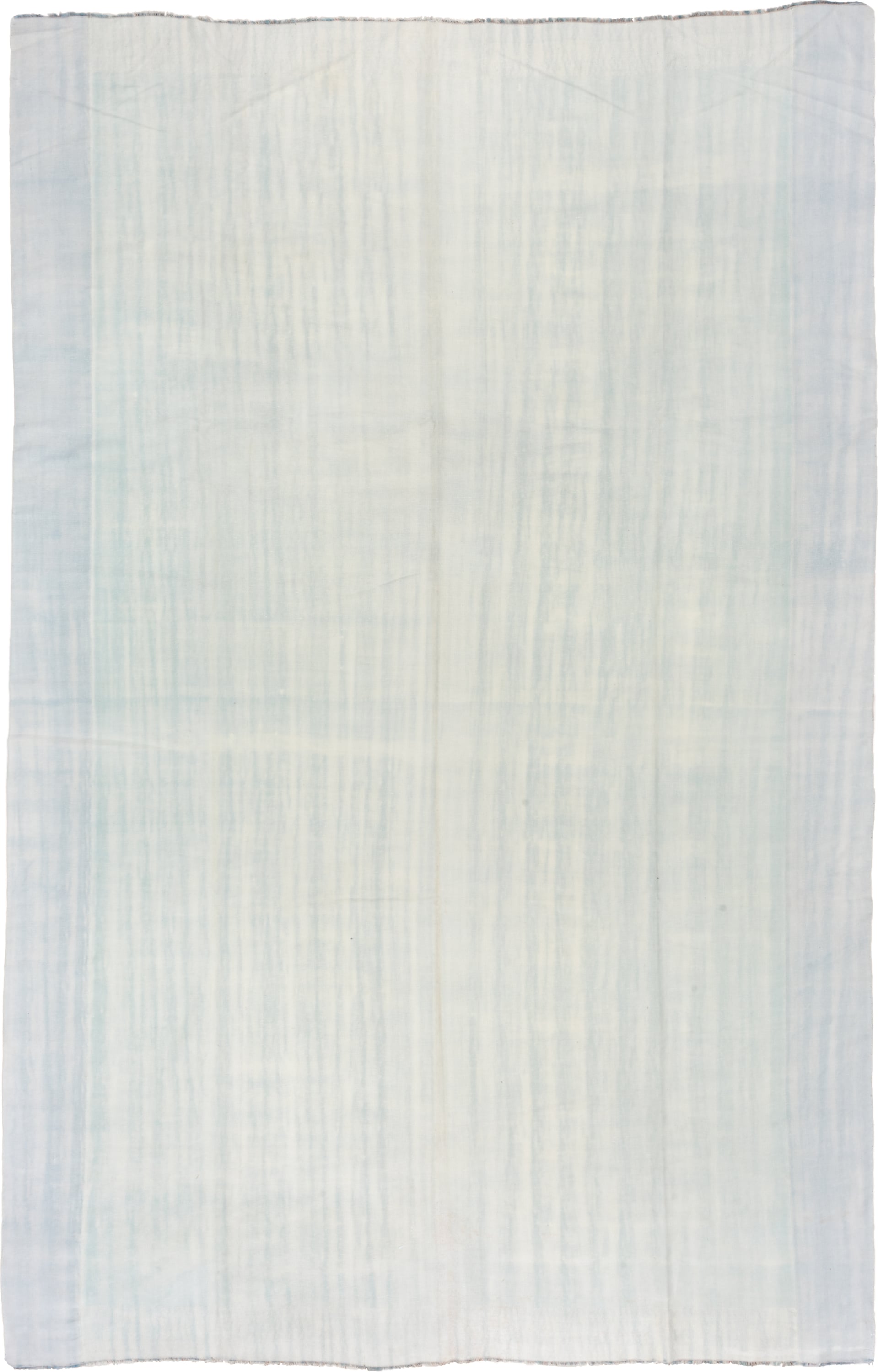 9' x 14' one-of-a-kind handmade antique Dhurrie large size rug. Color palette: ivory, pale blue, sky blue, light blue
