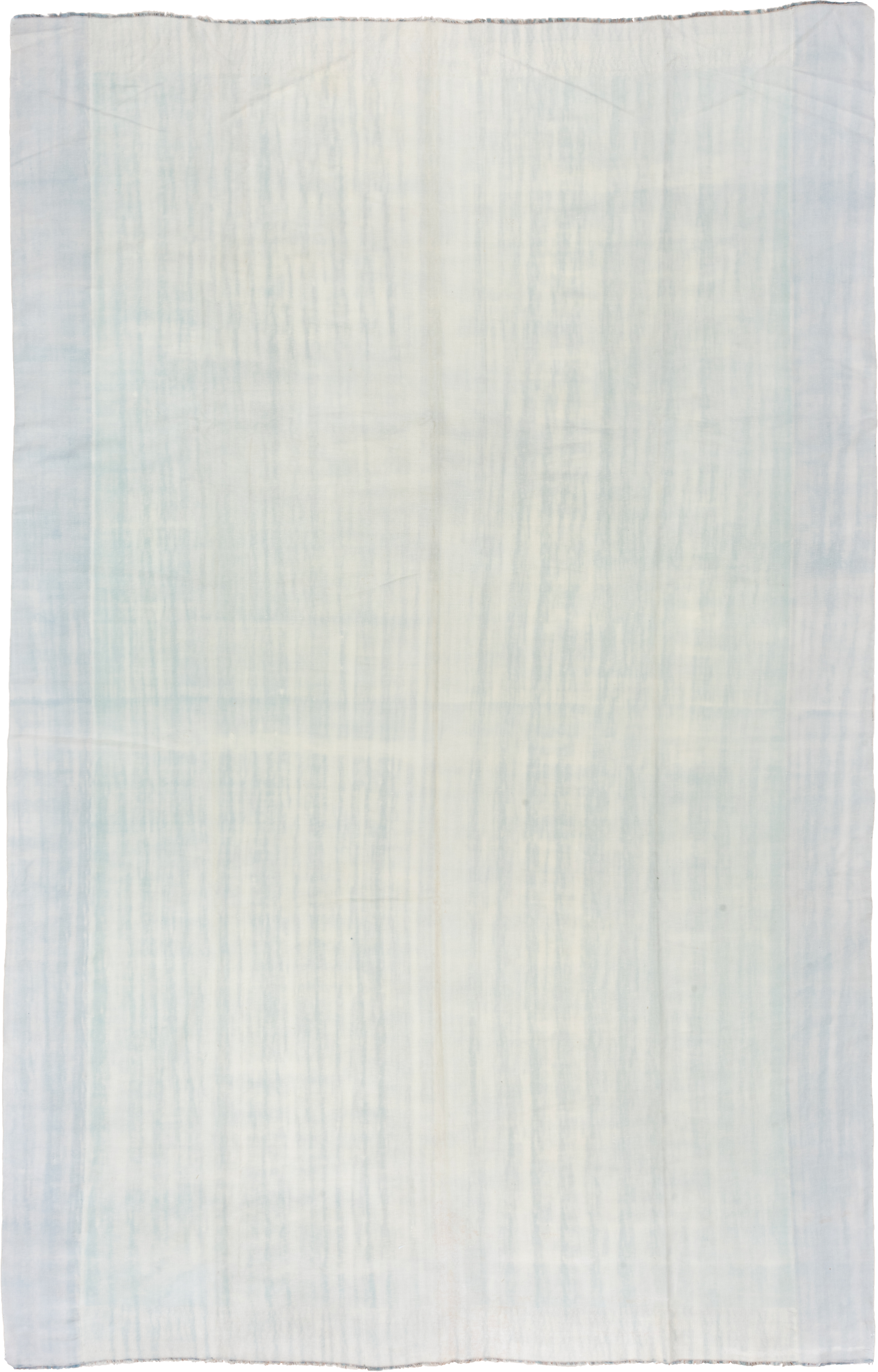 9' x 14' one-of-a-kind handmade antique Dhurrie large size rug. Color palette: ivory, pale blue, sky blue, light blue