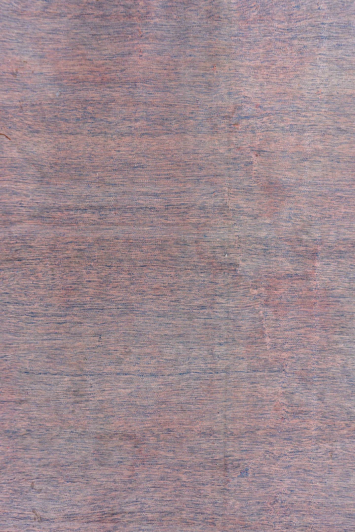 12' x 19' one-of-a-kind handmade vintage Dhurrie oversize rug. Color palette: blush, blue, powder blue, rose, pink