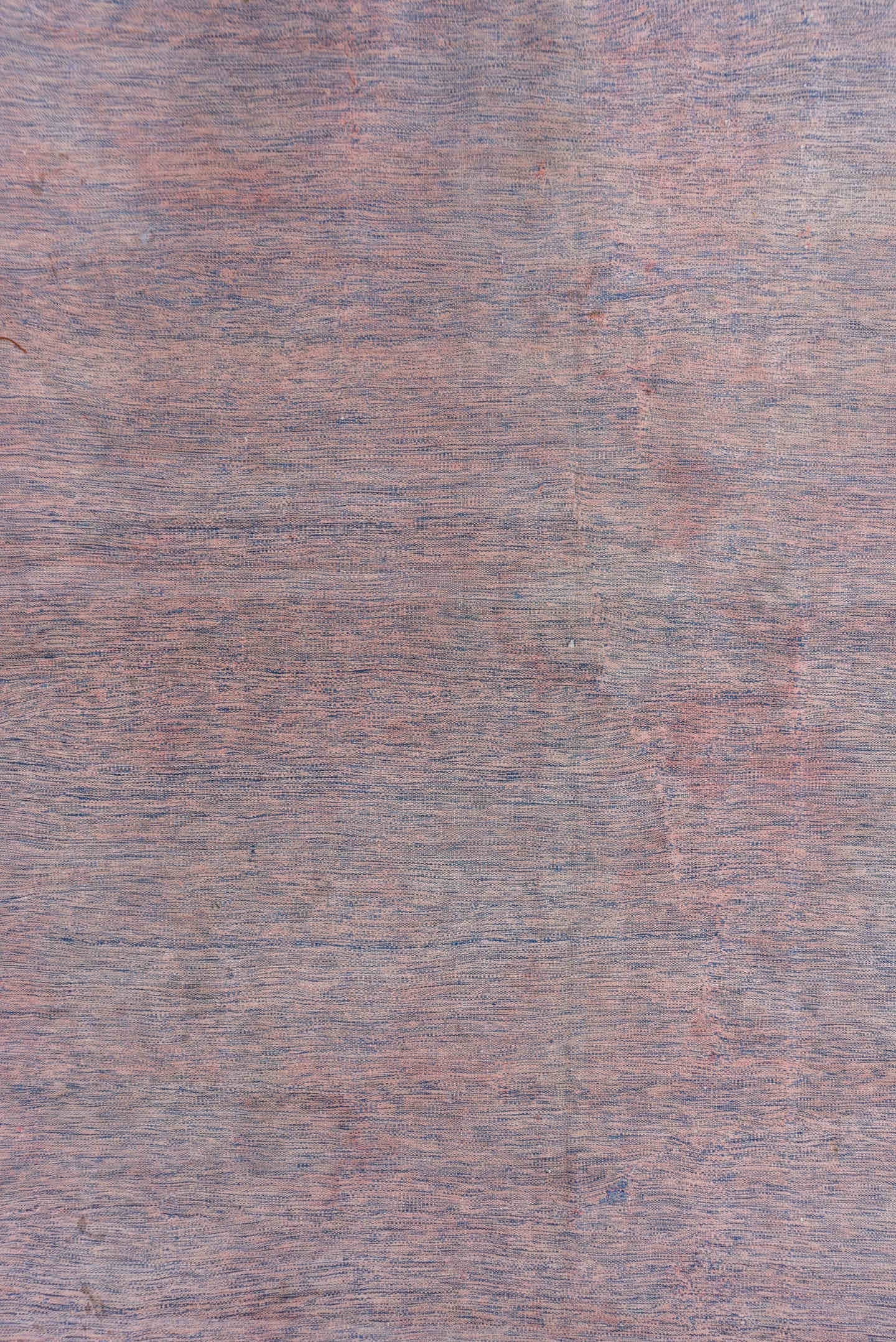 12' x 19' one-of-a-kind handmade vintage Dhurrie oversize rug. Color palette: blush, blue, powder blue, rose, pink