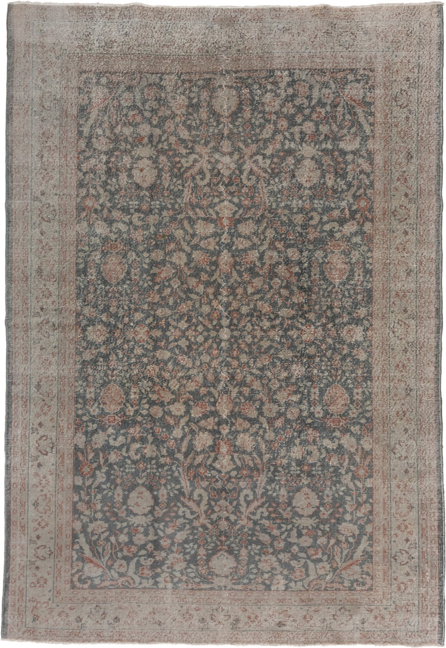 7' x 10' one-of-a-kind handmade vintage Oushak large size rug. Color palette: blue-gray, ivory, blush, taupe, rose, slate