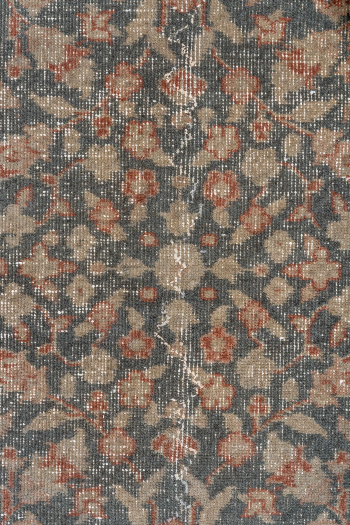 7' x 10' one-of-a-kind handmade vintage Oushak large size rug. Color palette: blue-gray, ivory, blush, taupe, rose, slate