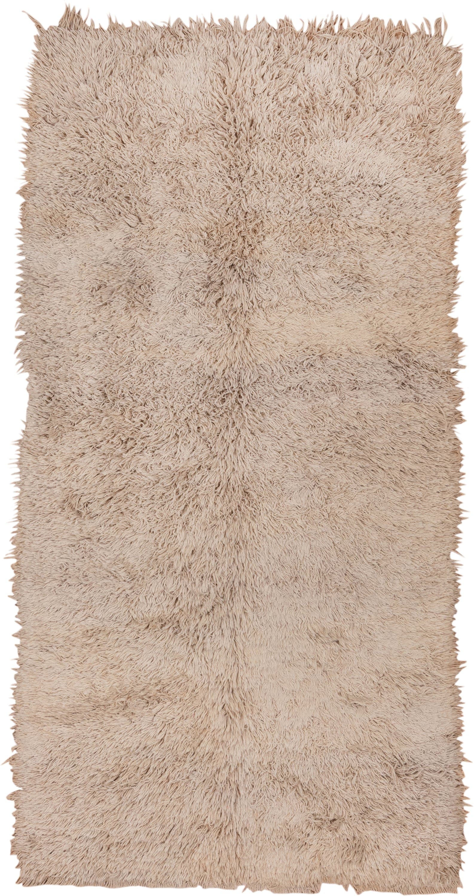 4' x 9' one-of-a-kind handmade vintage Tulu rug. Color palette: ivory, beige, taupe, cream, gray