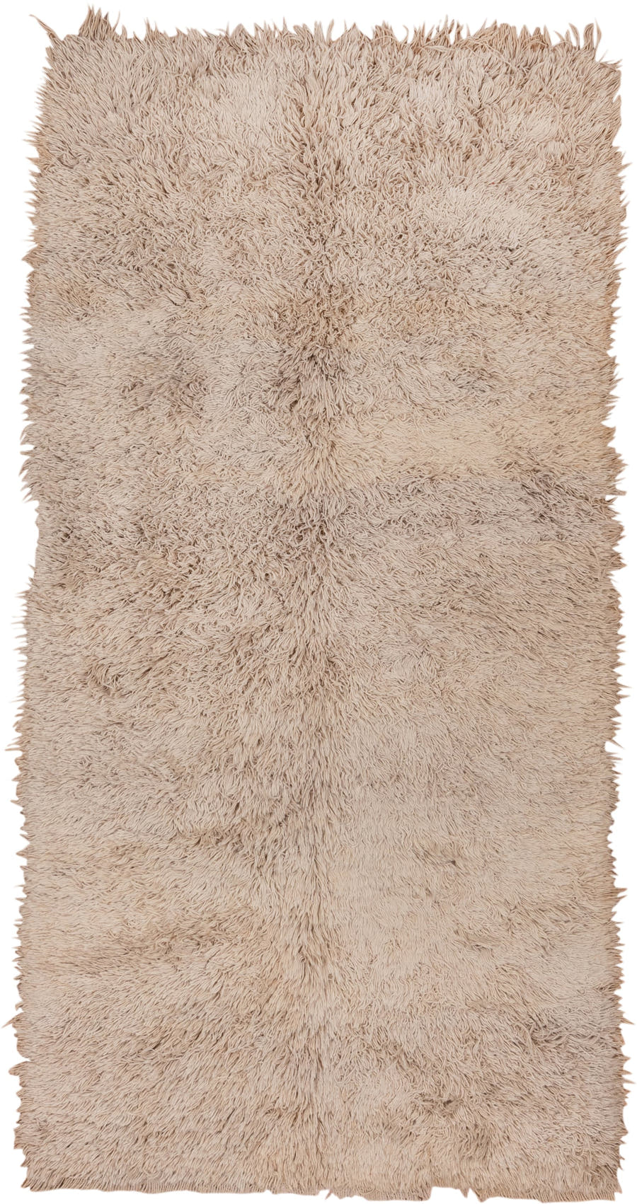 4' x 9' one-of-a-kind handmade vintage Tulu rug. Color palette: ivory, beige, taupe, cream, gray