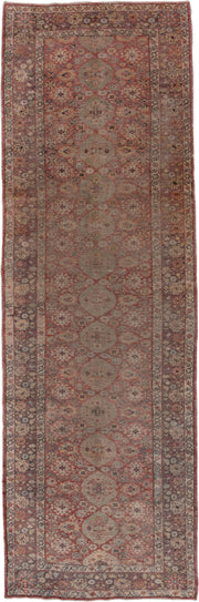 4' x 12' one-of-a-kind handmade vintage Oushak runner rug. Color palette: rose, ivory, dusty blue, taupe, rust, slate, beige