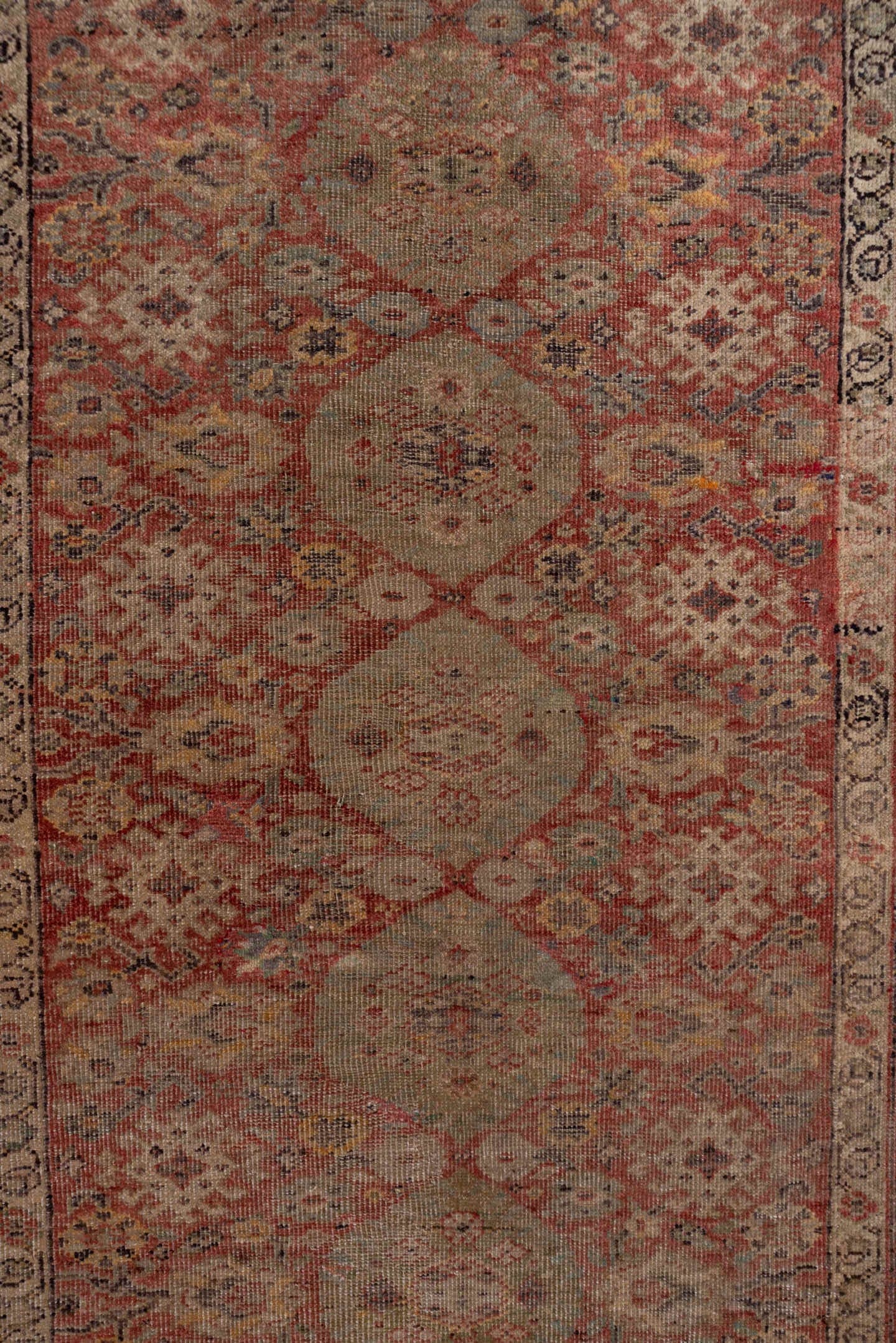 4' x 12' one-of-a-kind handmade vintage Oushak runner rug. Color palette: rose, ivory, dusty blue, taupe, rust, slate, beige