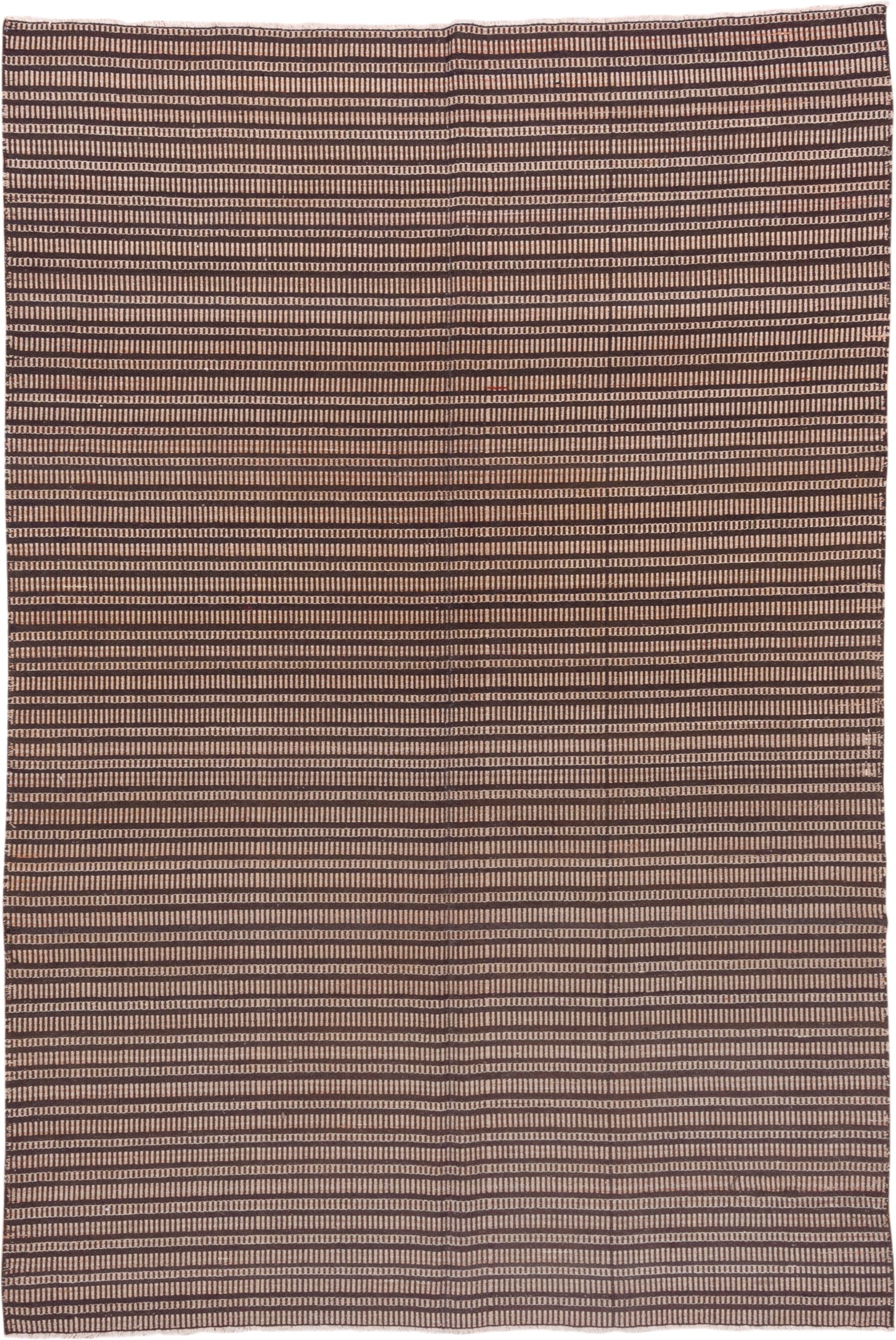 6' x 8' one-of-a-kind handmade vintage Jijim medium size rug. Color palette: brown, camel, ivory, taupe, beige, gray
