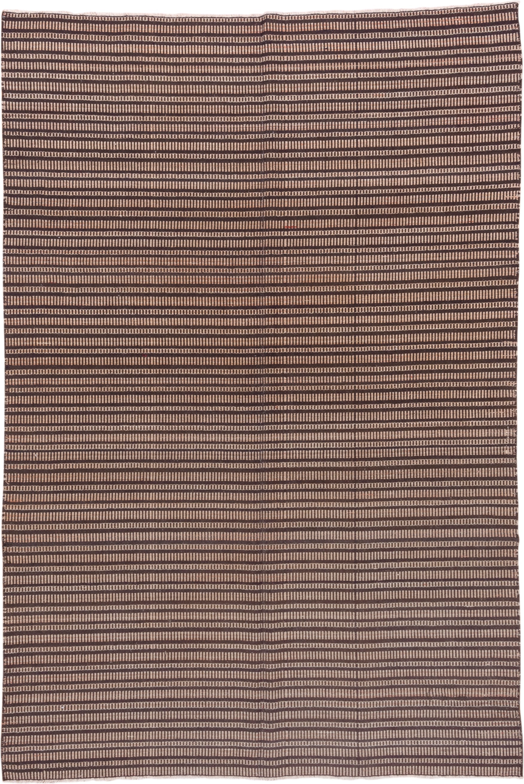 6' x 8' one-of-a-kind handmade vintage Jijim medium size rug. Color palette: brown, camel, ivory, taupe, beige, gray