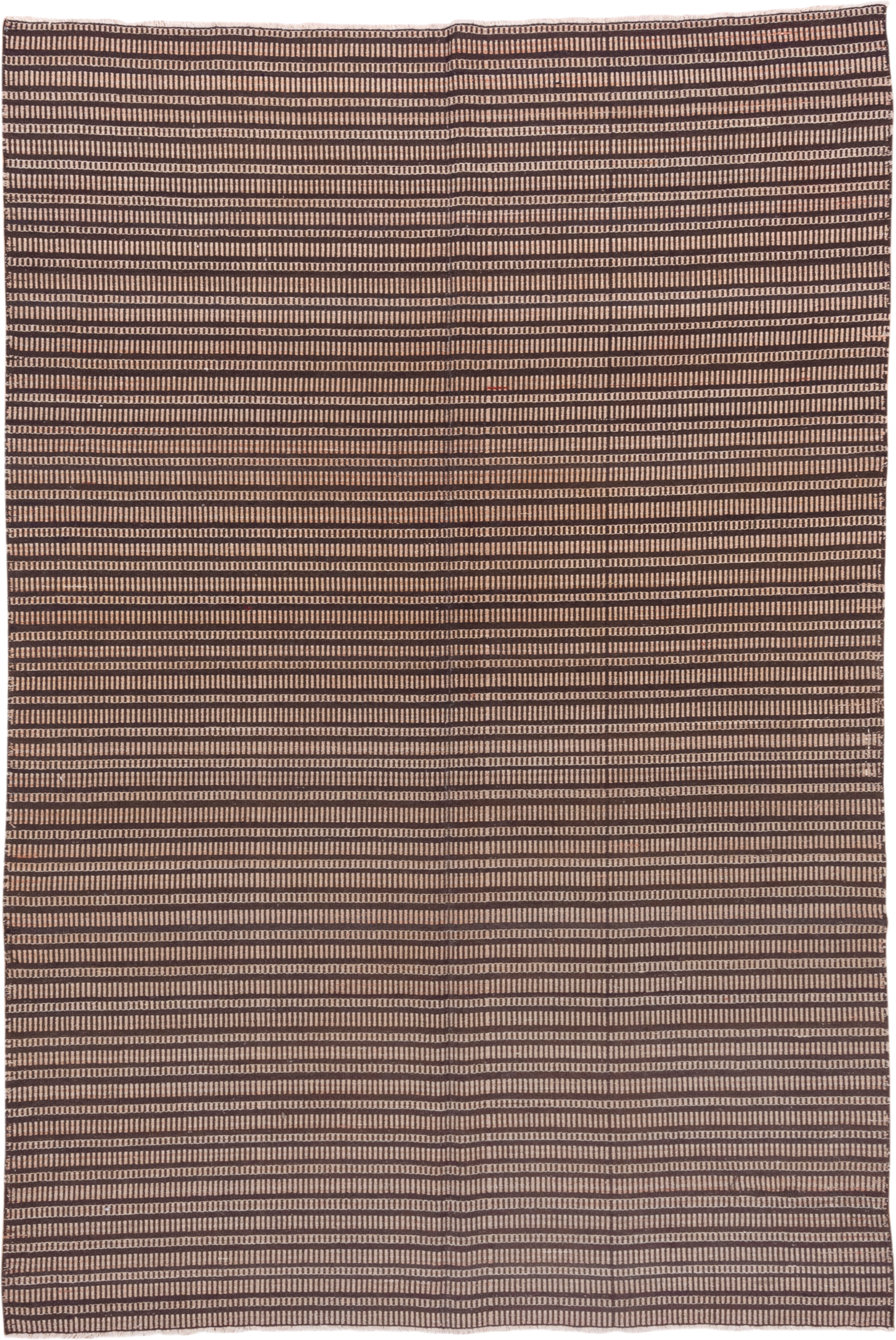 6' x 8' one-of-a-kind handmade vintage Jijim medium size rug. Color palette: brown, camel, ivory, taupe, beige, gray