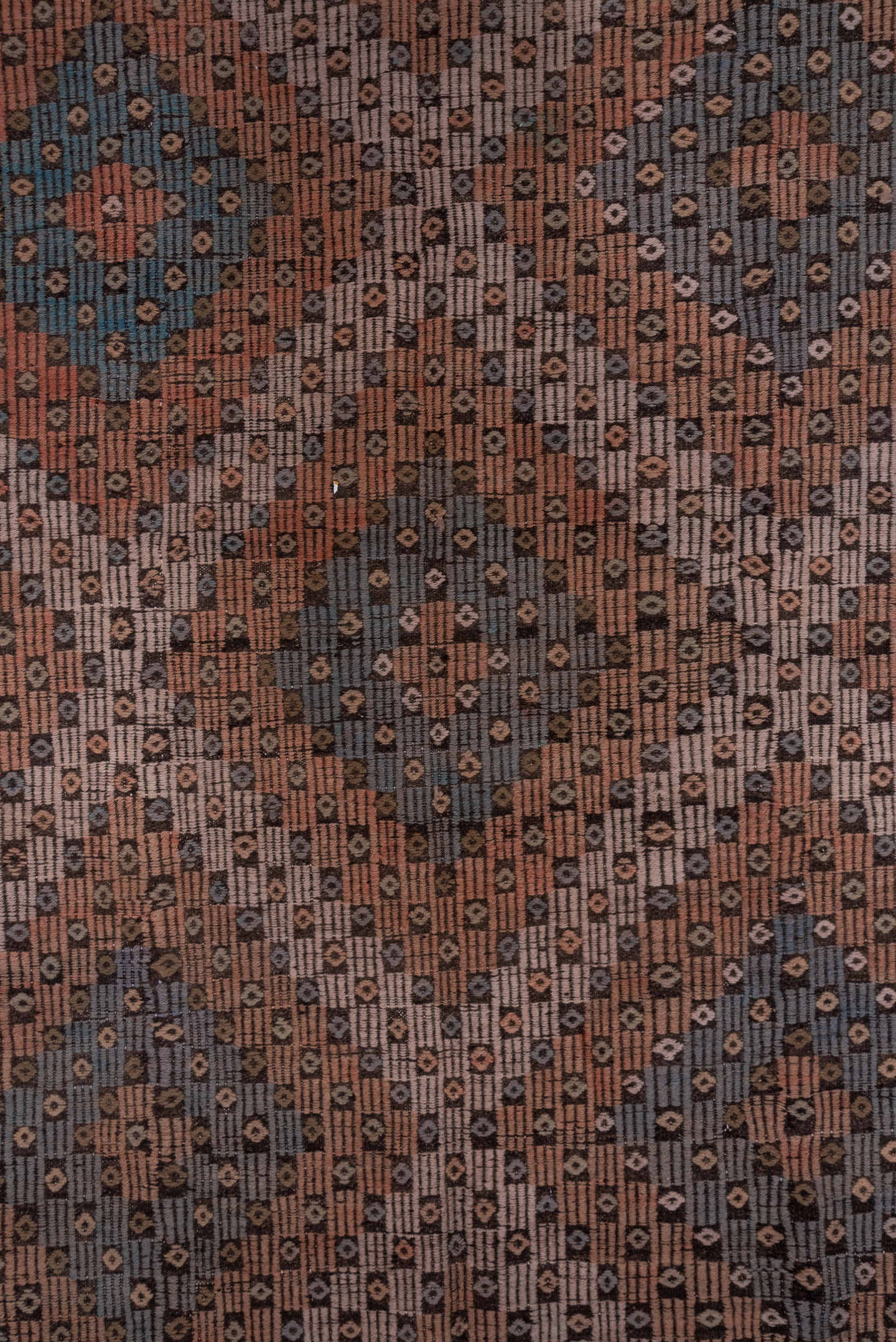 6' x 11' one-of-a-kind handmade vintage Jijim large size rug. Color palette: brown, rust, slate, ivory, charcoal, blue