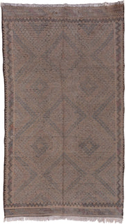6' x 10' one-of-a-kind handmade vintage Jijim large size rug. Color palette: taupe, brown, charcoal, dusty rose, mauve