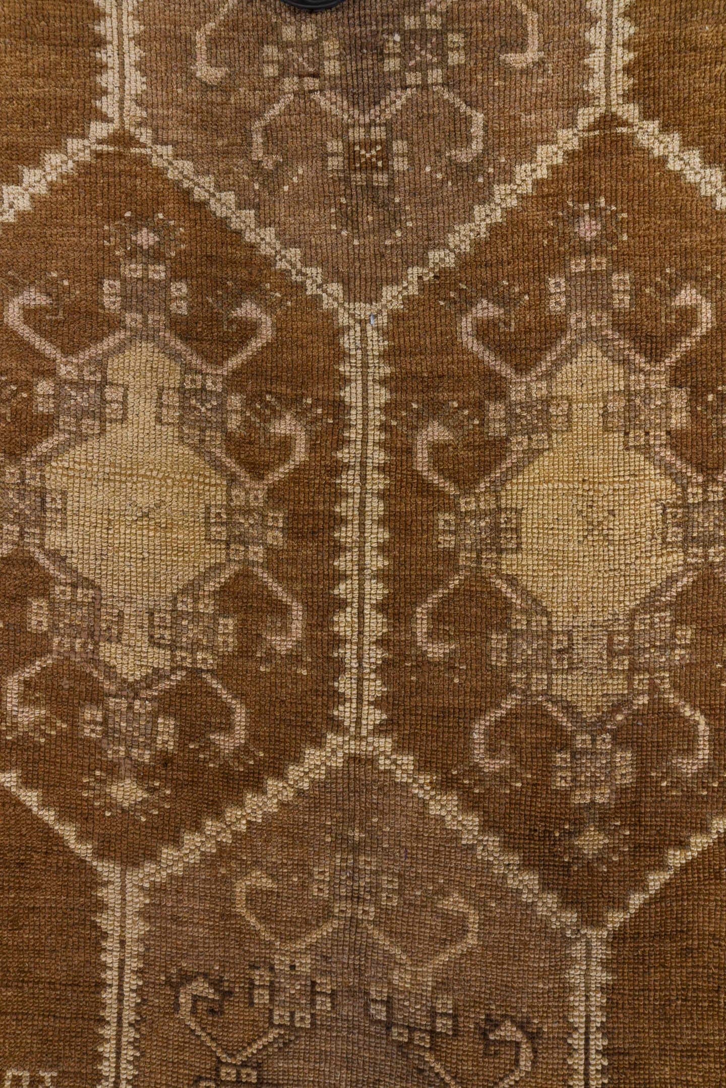 4' x 12' one-of-a-kind handmade vintage Kars runner rug. Color palette: brown, taupe, camel, ivory, beige, gray