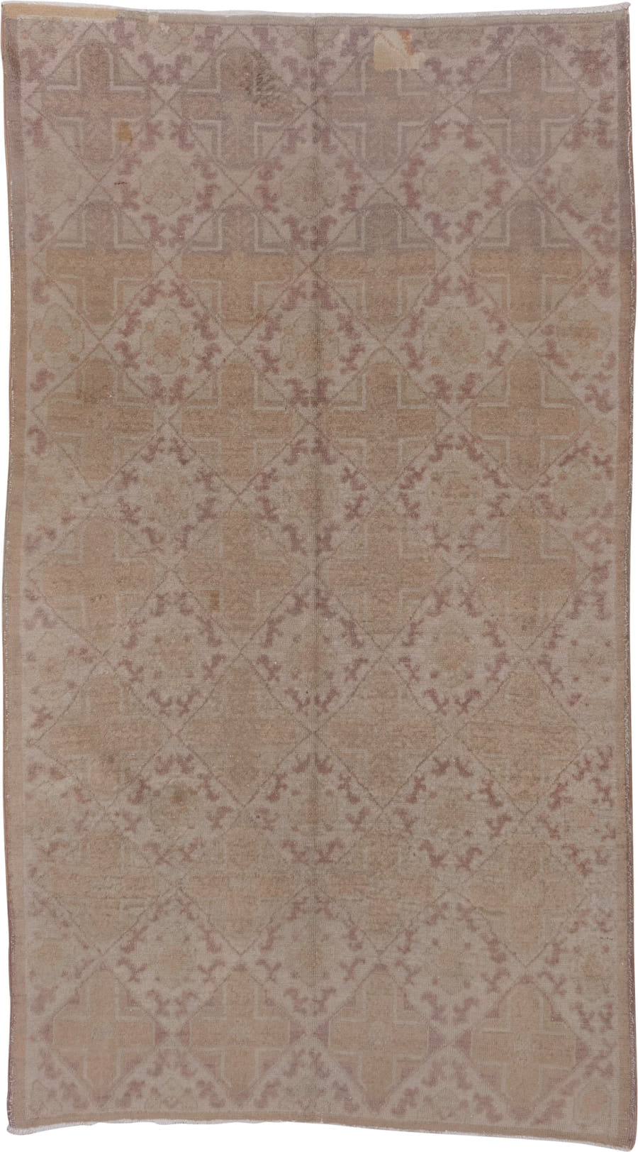 4' x 8' one-of-a-kind handmade vintage Oushak rug. Color palette: beige, taupe, blush, dusty rose, ivory, gray, pink