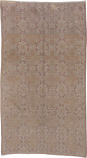 4' x 8' one-of-a-kind handmade vintage Oushak rug. Color palette: beige, taupe, blush, dusty rose, ivory, gray, pink