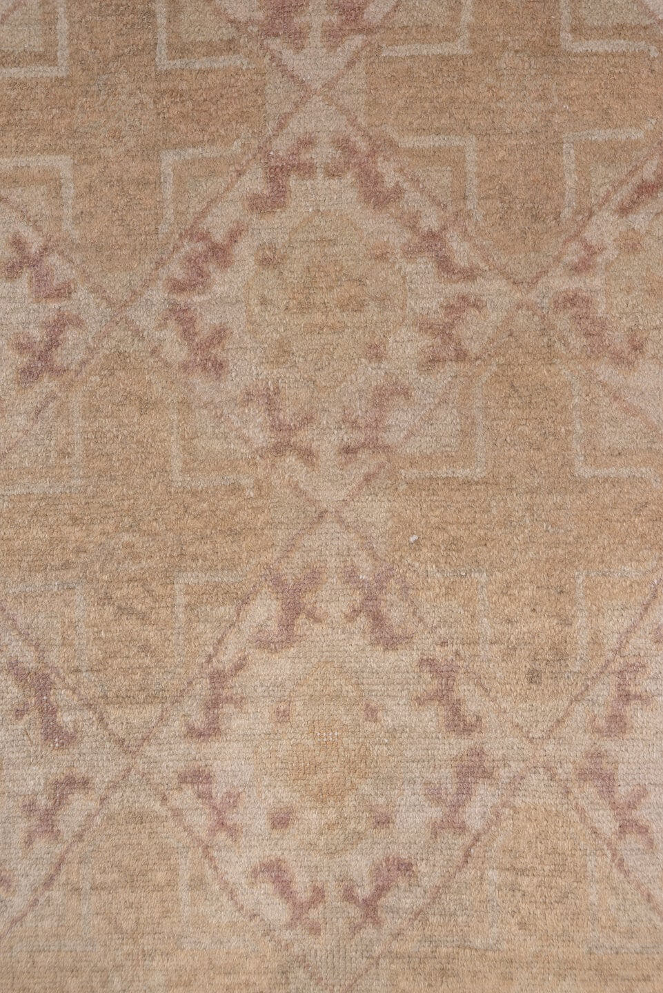 4' x 8' one-of-a-kind handmade vintage Oushak rug. Color palette: beige, taupe, blush, dusty rose, ivory, gray, pink