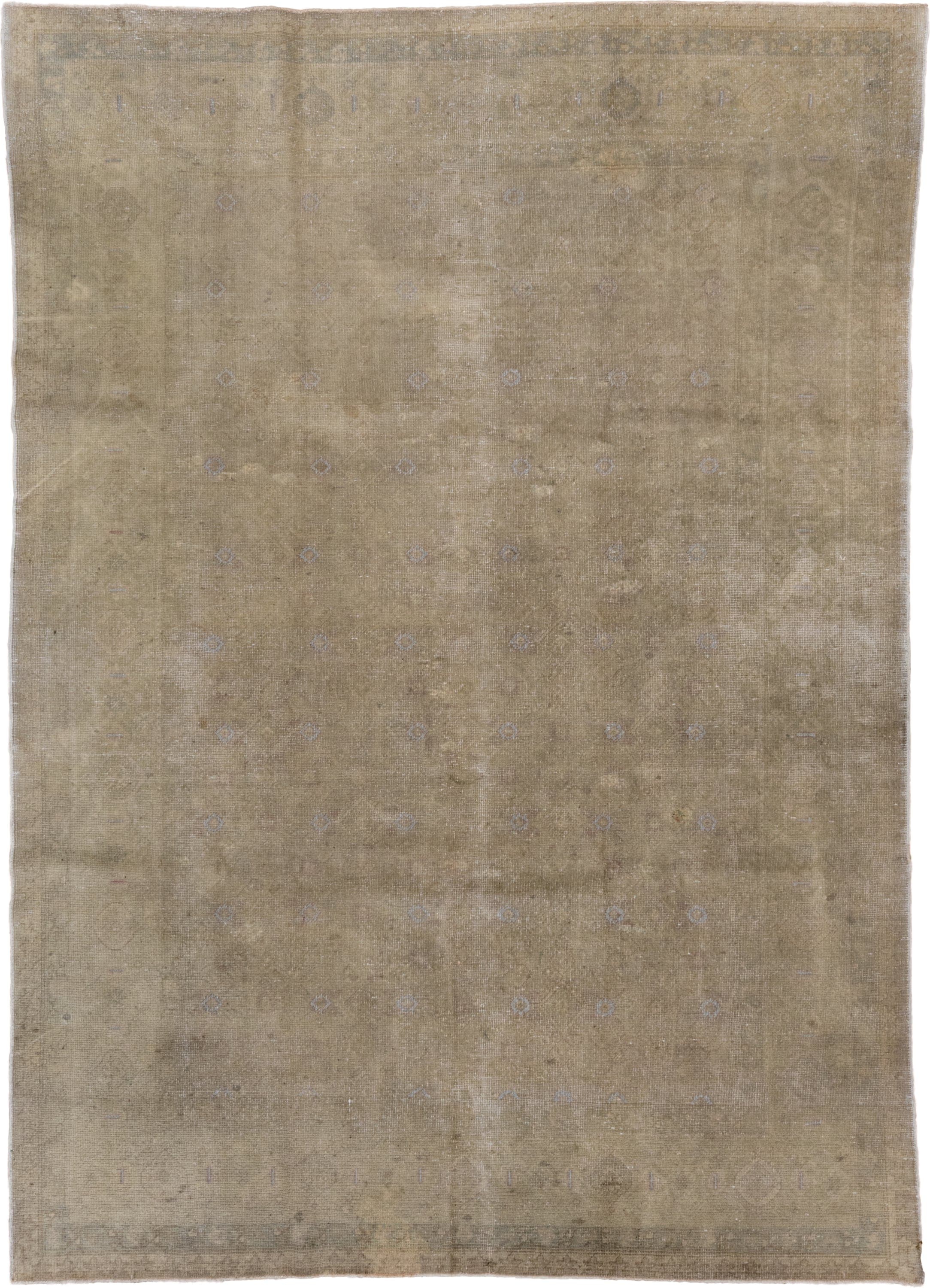 7' x 10' one-of-a-kind handmade vintage Oushak large size rug. Color palette: taupe, beige, sand, ivory, pale blue, greige