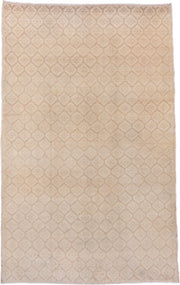 6' x 9' one-of-a-kind handmade vintage Oushak medium size rug. Color palette: ivory, beige, taupe, sand, gray
