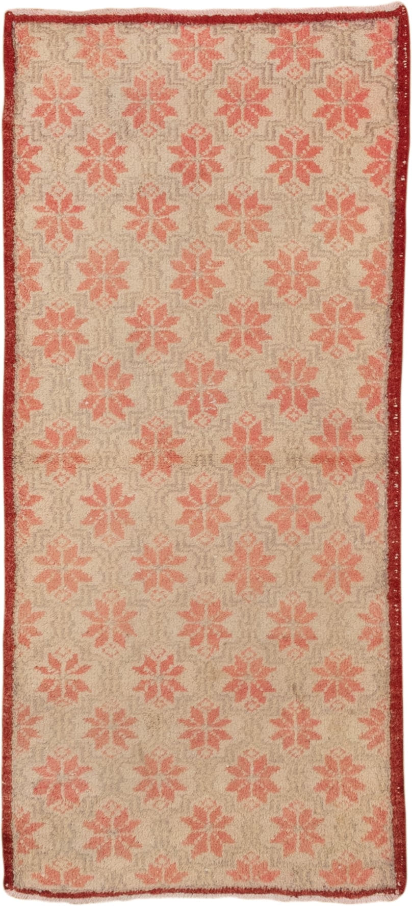 2' x 6' one-of-a-kind handmade vintage Oushak runner rug. Color palette: ivory, coral, rust, beige, terracotta, brown