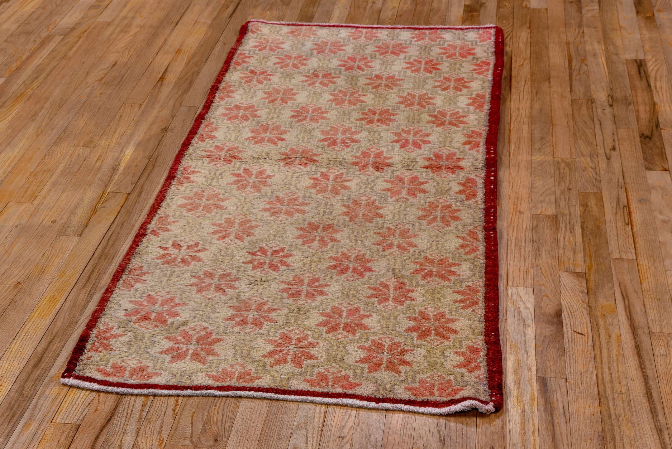 2' x 6' one-of-a-kind handmade vintage Oushak runner rug. Color palette: ivory, coral, rust, beige, terracotta, brown