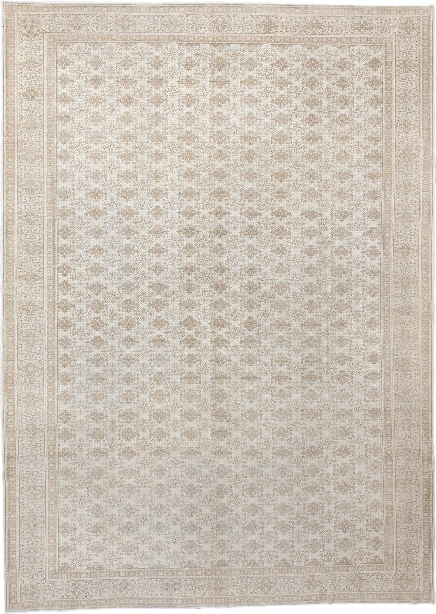 10' x 14' one-of-a-kind handmade antique Sivas oversize rug. Color palette: ivory, beige, cream, taupe, sand, gray
