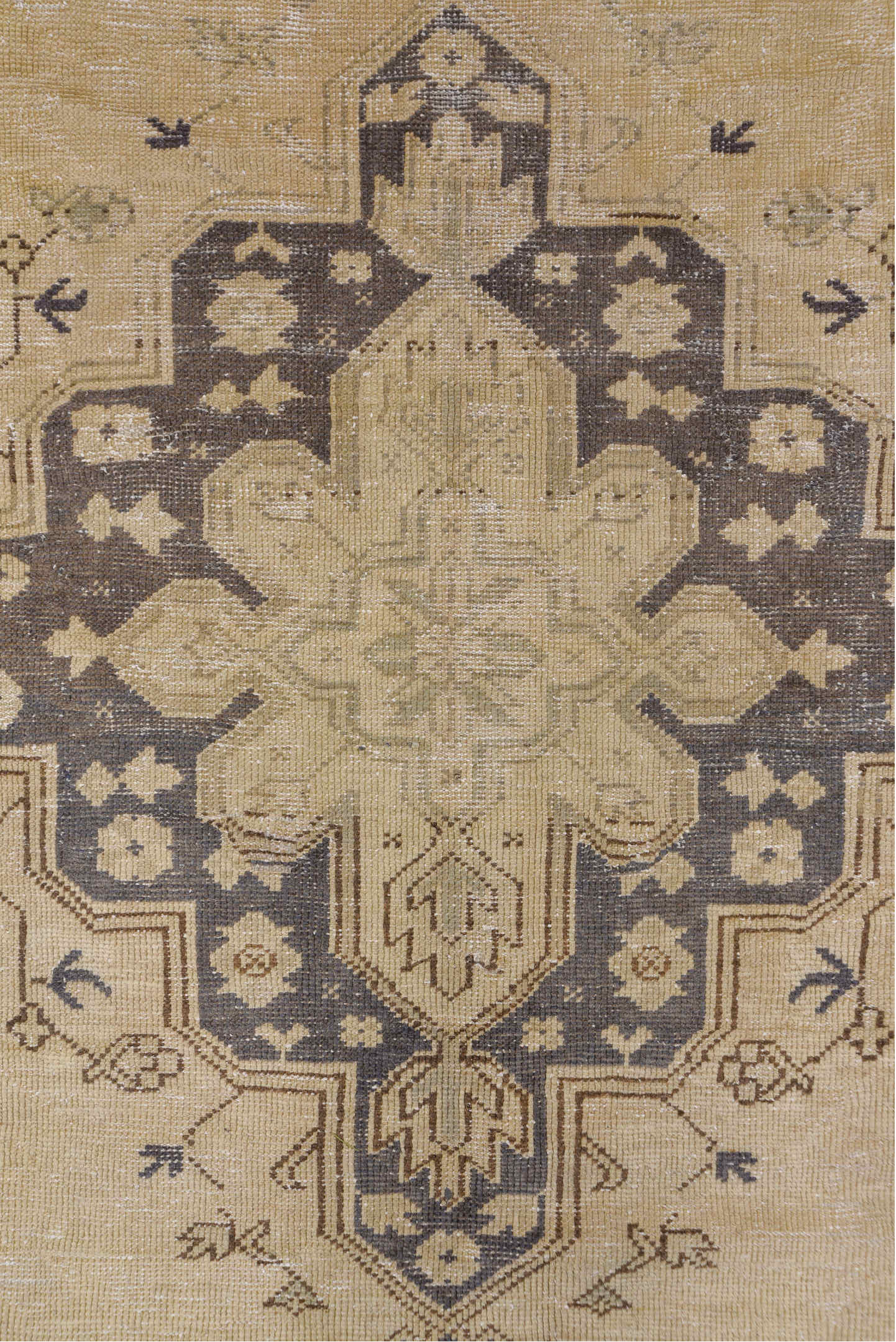 7' x 10' one-of-a-kind handmade vintage Oushak large size rug. Color palette: brown, dim gray, gray, light gray, off-white