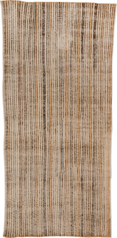 2' x 6' one-of-a-kind handmade vintage Tulu runner rug. Color palette: brown, gray, light gray, off-white, orange, snow