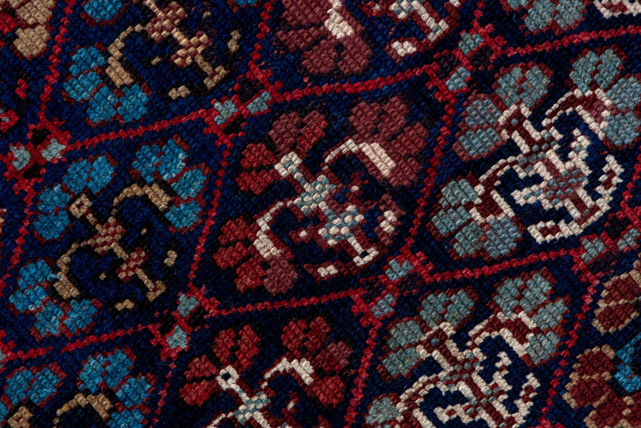 3' x 12' one-of-a-kind handmade antique NW Persian runner rug. Color palette: indigo, ivory, rust, sky blue, crimson, navy