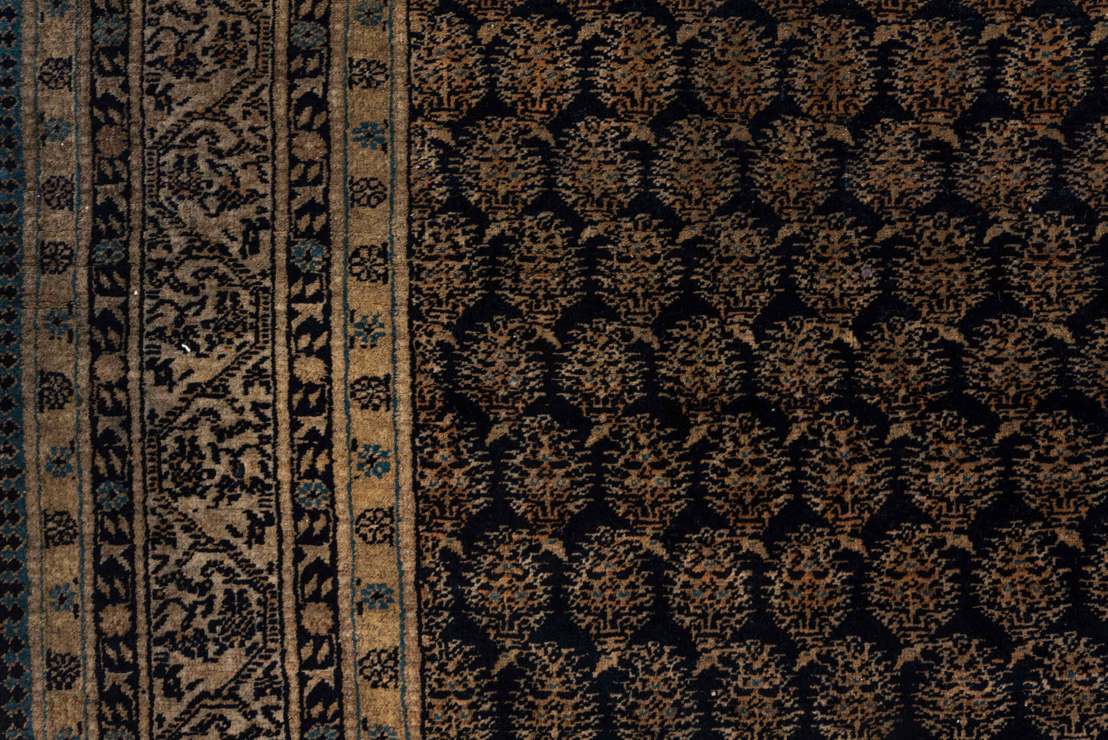 8' x 10' one-of-a-kind handmade antique Tabriz large size rug. Color palette: navy, camel, brown, ivory, rust, charcoal