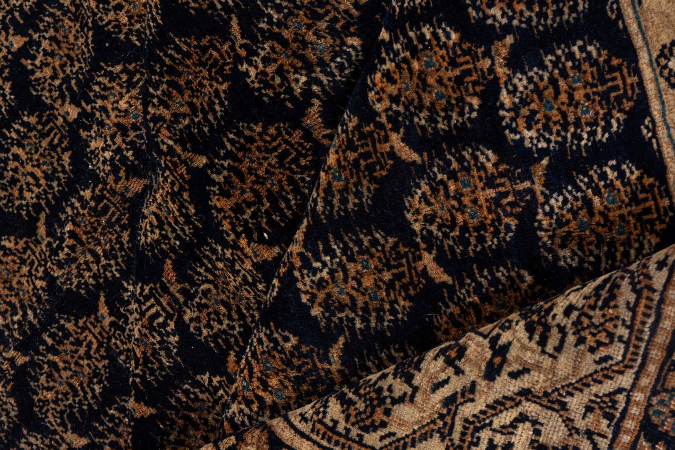 8' x 10' one-of-a-kind handmade antique Tabriz large size rug. Color palette: navy, camel, brown, ivory, rust, charcoal