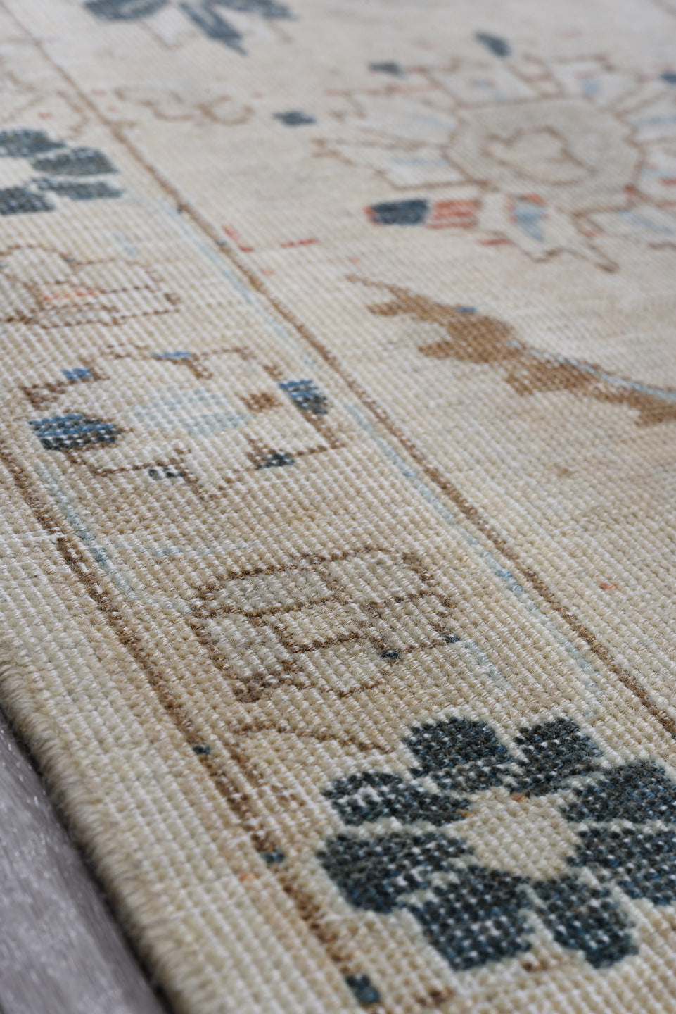 8' x 11' one-of-a-kind handmade antique Tabriz large size rug. Color palette: ivory, beige, blush, camel, slate_blue, taupe