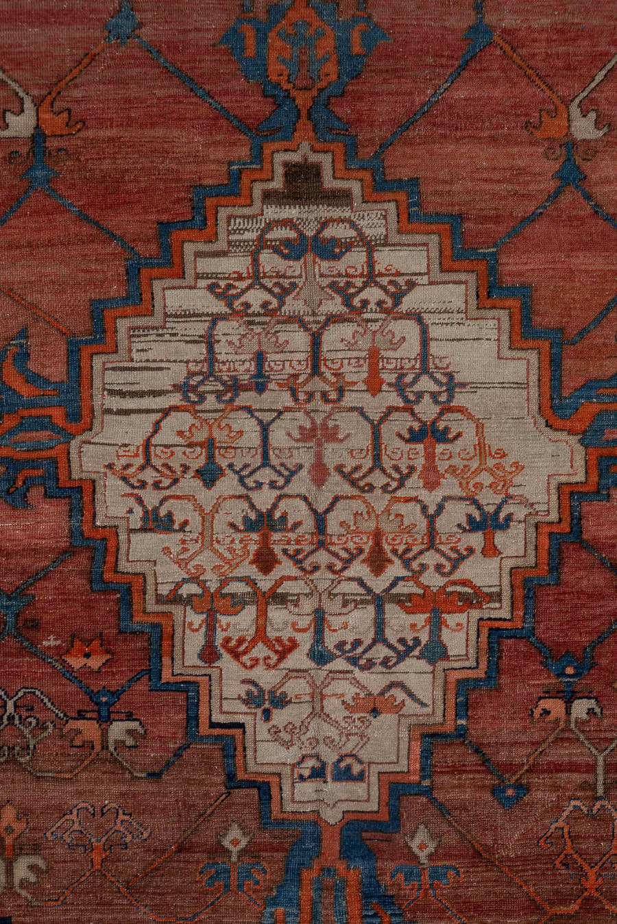 7' x 12' one-of-a-kind handmade antique Bakhshayesh large size rug. Color palette: terra cotta, ivory, cobalt, rust, taupe