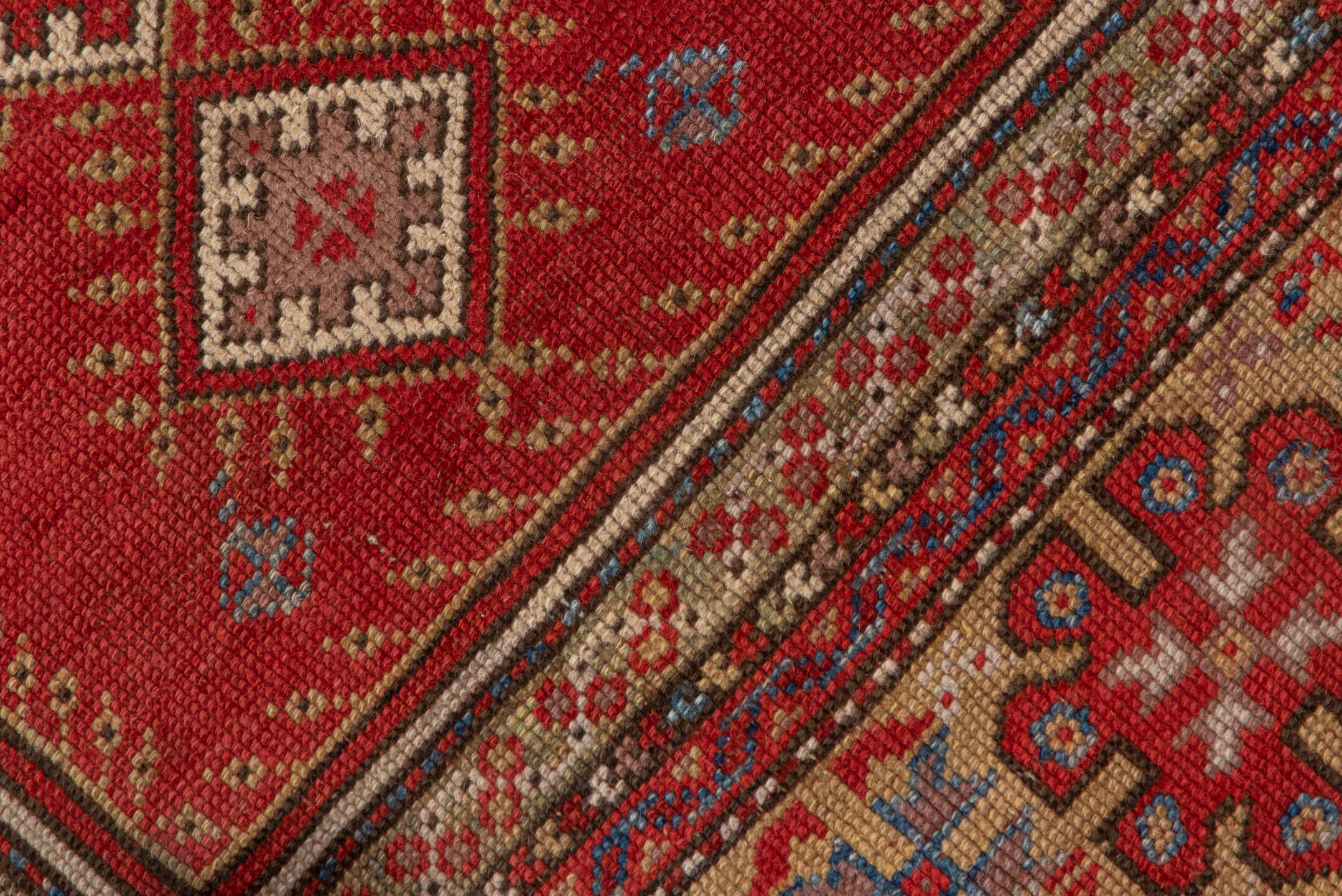 3' x 5' one-of-a-kind handmade vintage Melas small size rug. Color palette: rust, ivory, brick, navy, camel, rose, brown