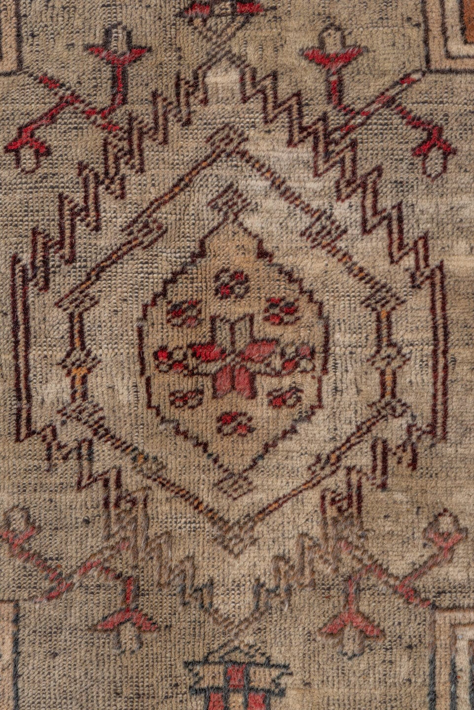 6' x 9' one-of-a-kind handmade vintage Oushak medium size rug. Color palette: ivory, rust, burgundy, taupe, gold, brown
