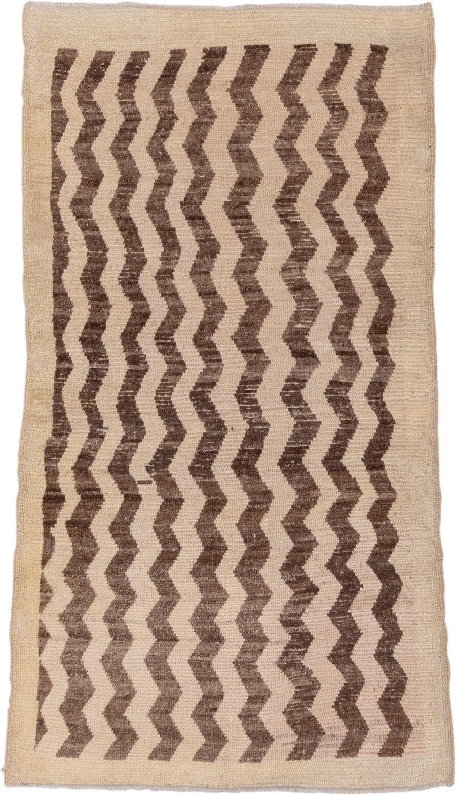 3' x 6' one-of-a-kind handmade vintage Tulu small size rug. Color palette: ivory, brown, taupe, beige, gray