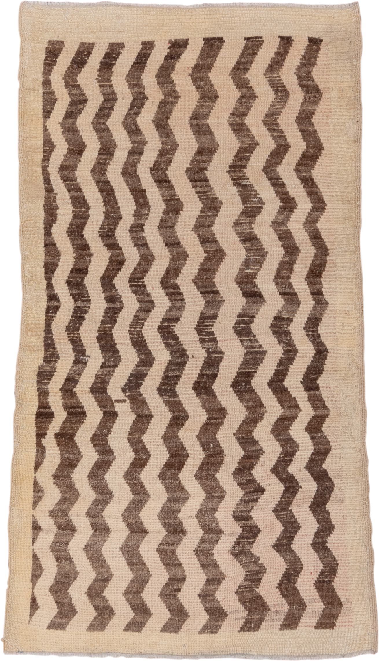 3' x 6' one-of-a-kind handmade vintage Tulu small size rug. Color palette: ivory, brown, taupe, beige, gray