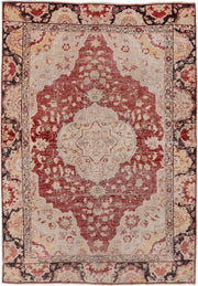 5' x 7' one-of-a-kind handmade vintage Oushak rug. Color palette: ivory, rust, blush, charcoal, cream, rose, terracotta